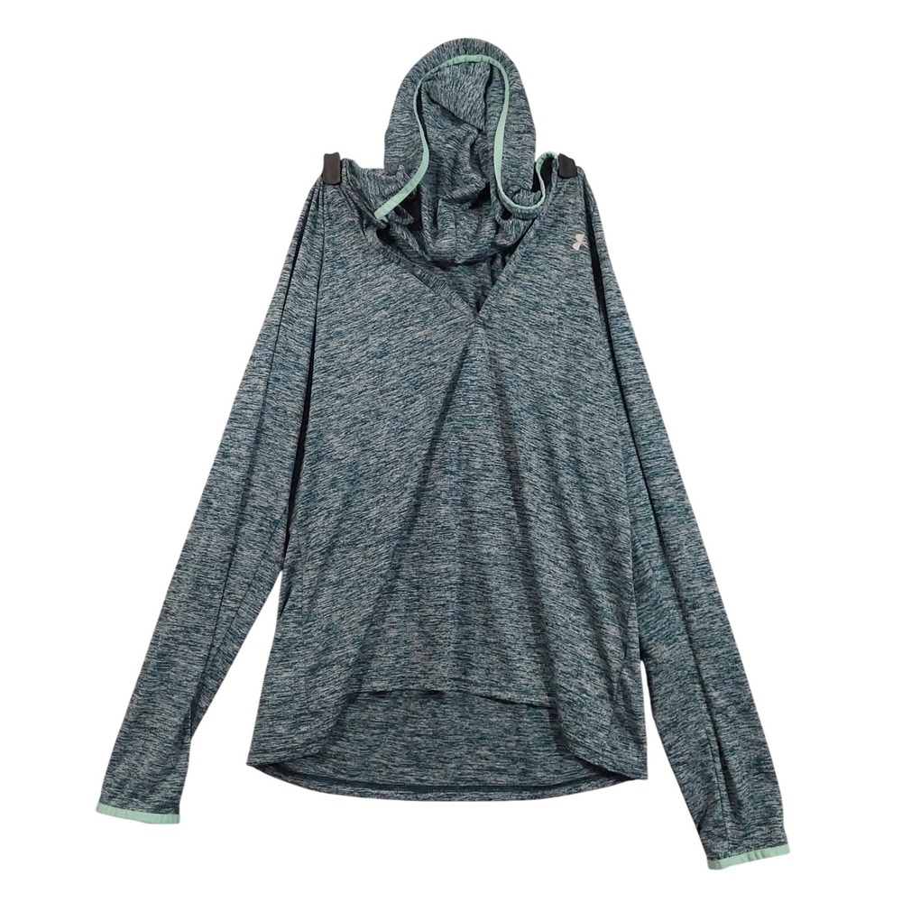 Under Armour Hoodie Women XL Teal Space Dye HeatGear‎ Loose Fit Active Pullover